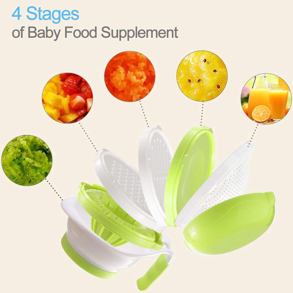 Matyz Versatile Baby Food Maker Set - BPA-Free Toddler Food Processor with Mash Bowl, Hand Masher, Citrus Juicer & Grater - Homemade Baby Food Maker for Fruits & Vegetables - Perfect for Purees, Juicing & Meal Prep (Matyz Green)