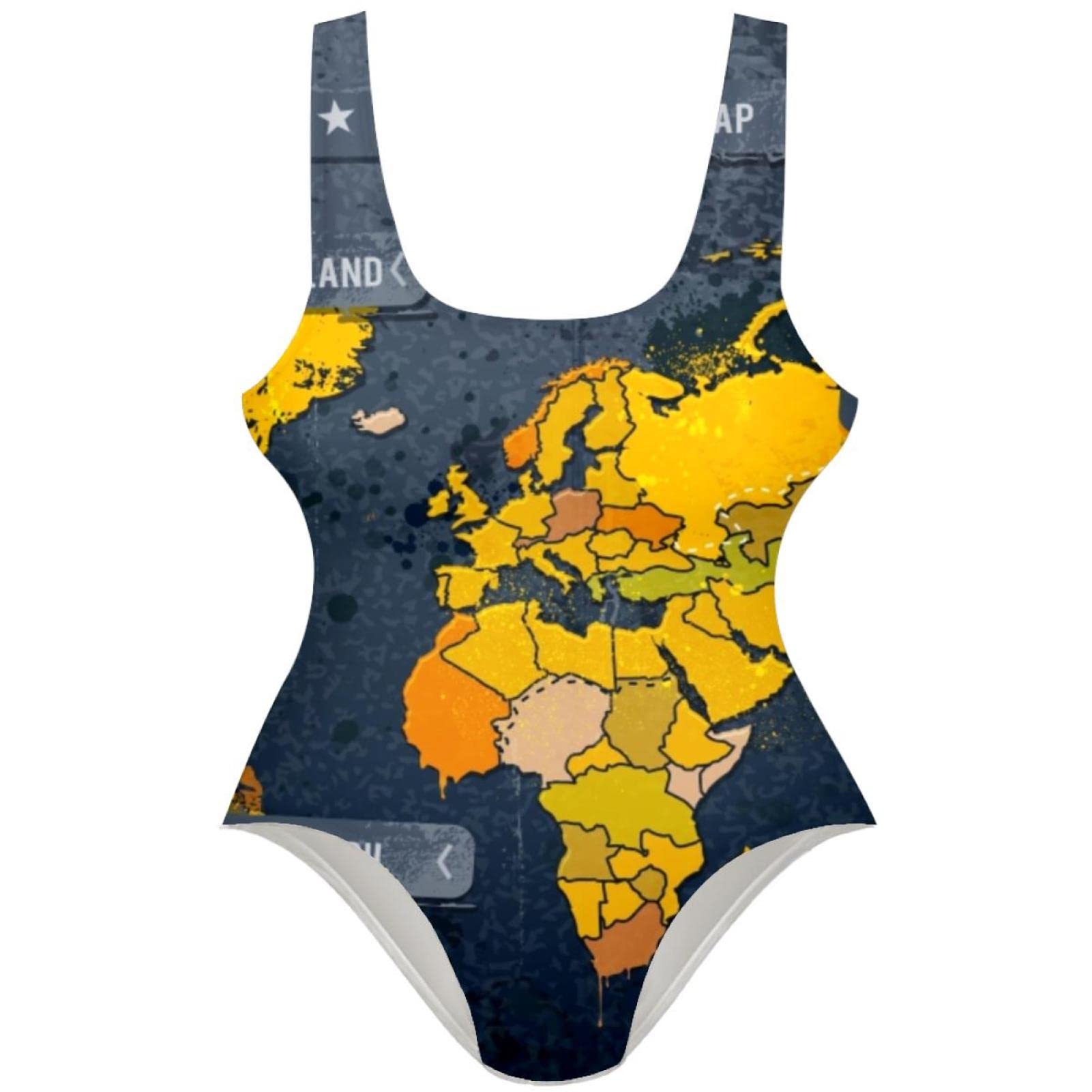 Vintage USA Map Print Women's One Piece Swimsuit - U Back Bathing Suit for Beach, Pool & Summer Vacation