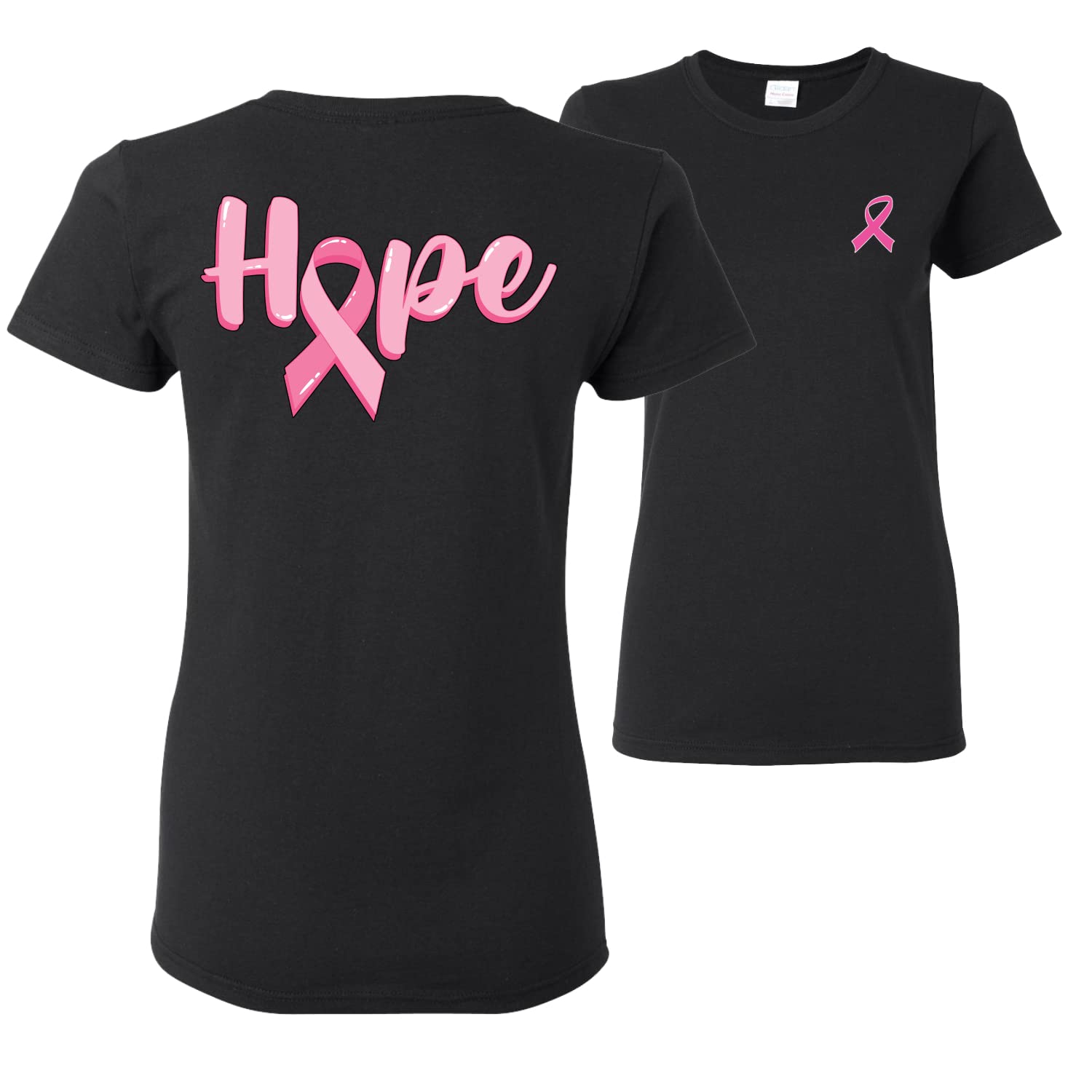 Wild Bobby Breast Cancer Awareness Faith Pink Ribbon Sunflower Women's T-Shirt - Front & Back Design - Comfortable Cotton Tee for Charity Events, Survivor Support & Everyday Wear