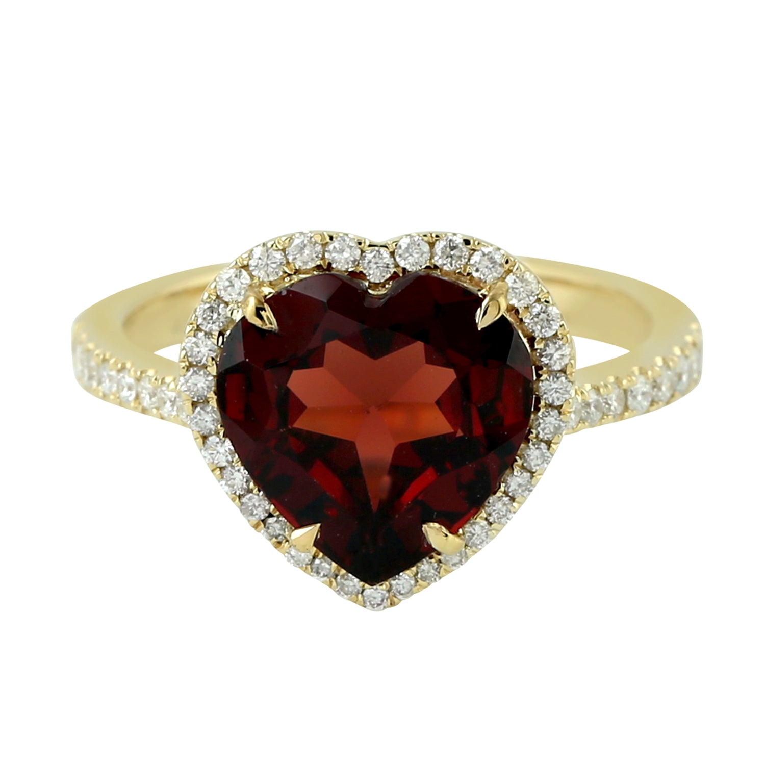 14K Yellow Gold Garnet January Birthstone Heart Ring with Pave Diamonds – Perfect for Birthdays, Anniversaries & Valentine's Day Gifts