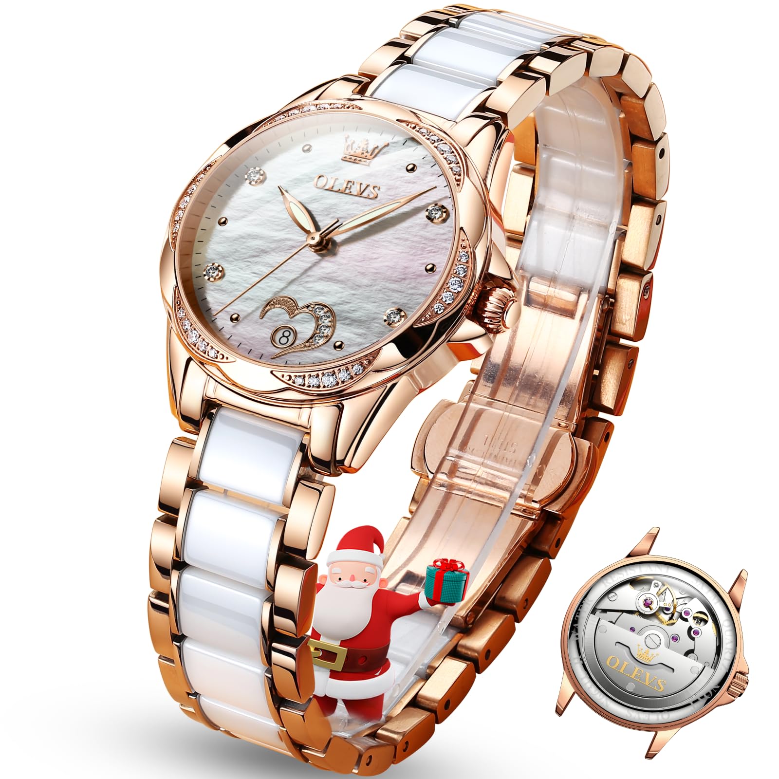 OLEVS Automatic Watches for Women - Rose Gold Luxury Self-Winding Watch with Date Display | Elegant Dress Watch for Business, Party & Everyday Wear