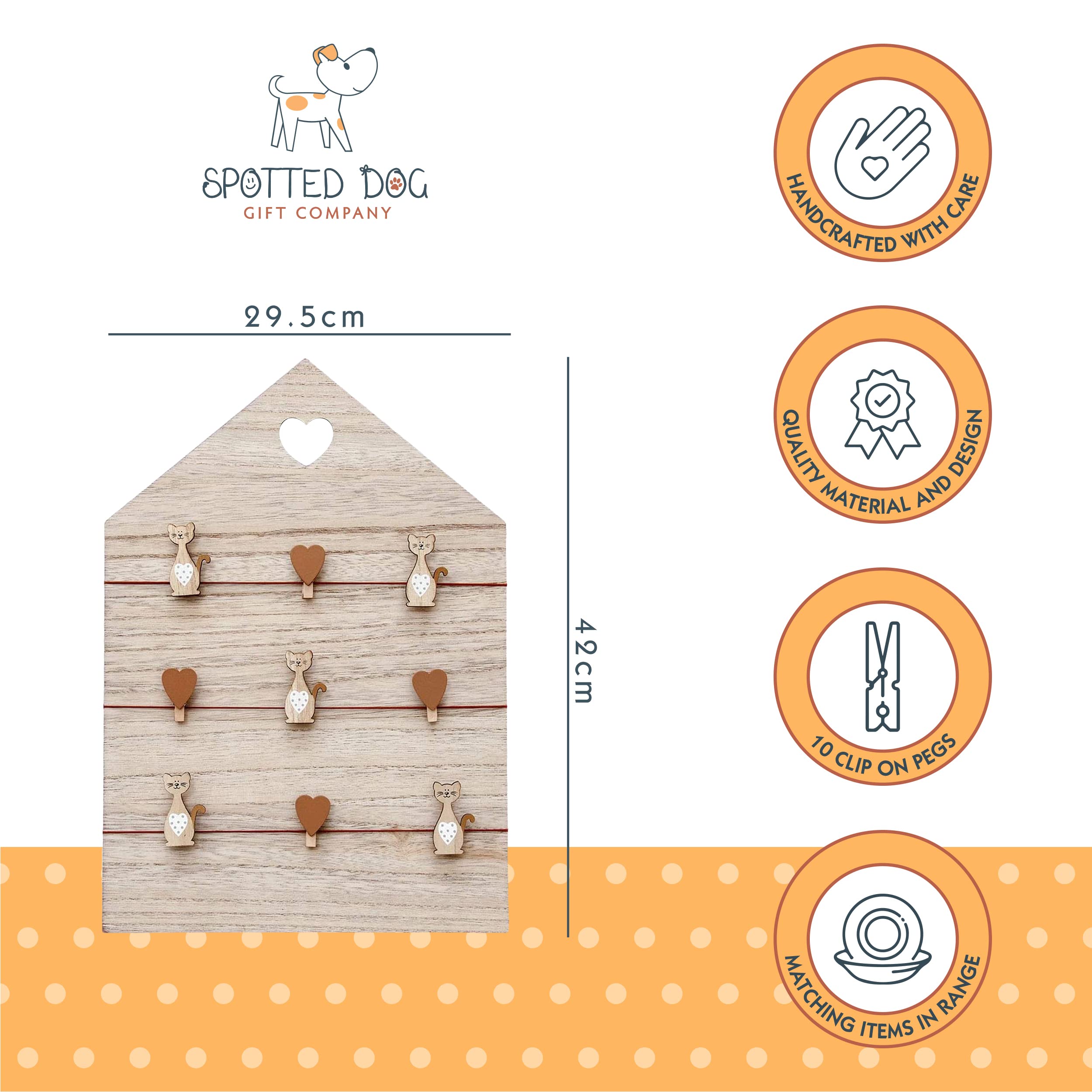 9 Clip Picture Frame Clothesline with Pegs - Cat Themed Kitchen Memo Board & Home Decor for Cat Lovers - Perfect for Displaying Photos, Notes, and Memories in Kitchen, Office, or Nursery - Brown