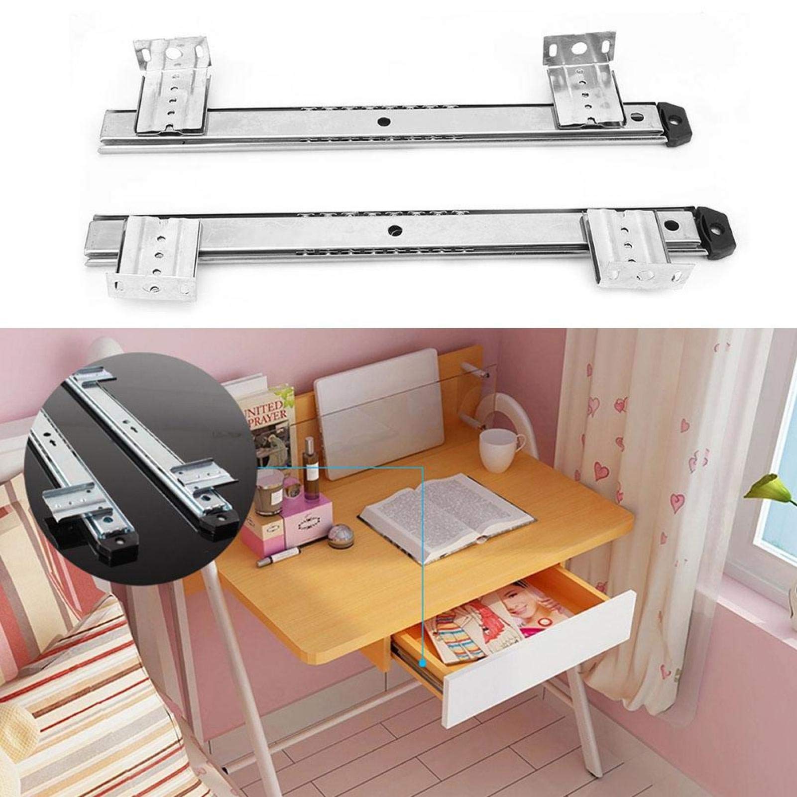 2Pcs Heavy Duty Keyboard Slide Tray - Cold Rolled Steel Computer Desk Drawer Accessories with Durable Slide Rail Bracket (White) - Perfect for Office Workstations & Home Computer Setups