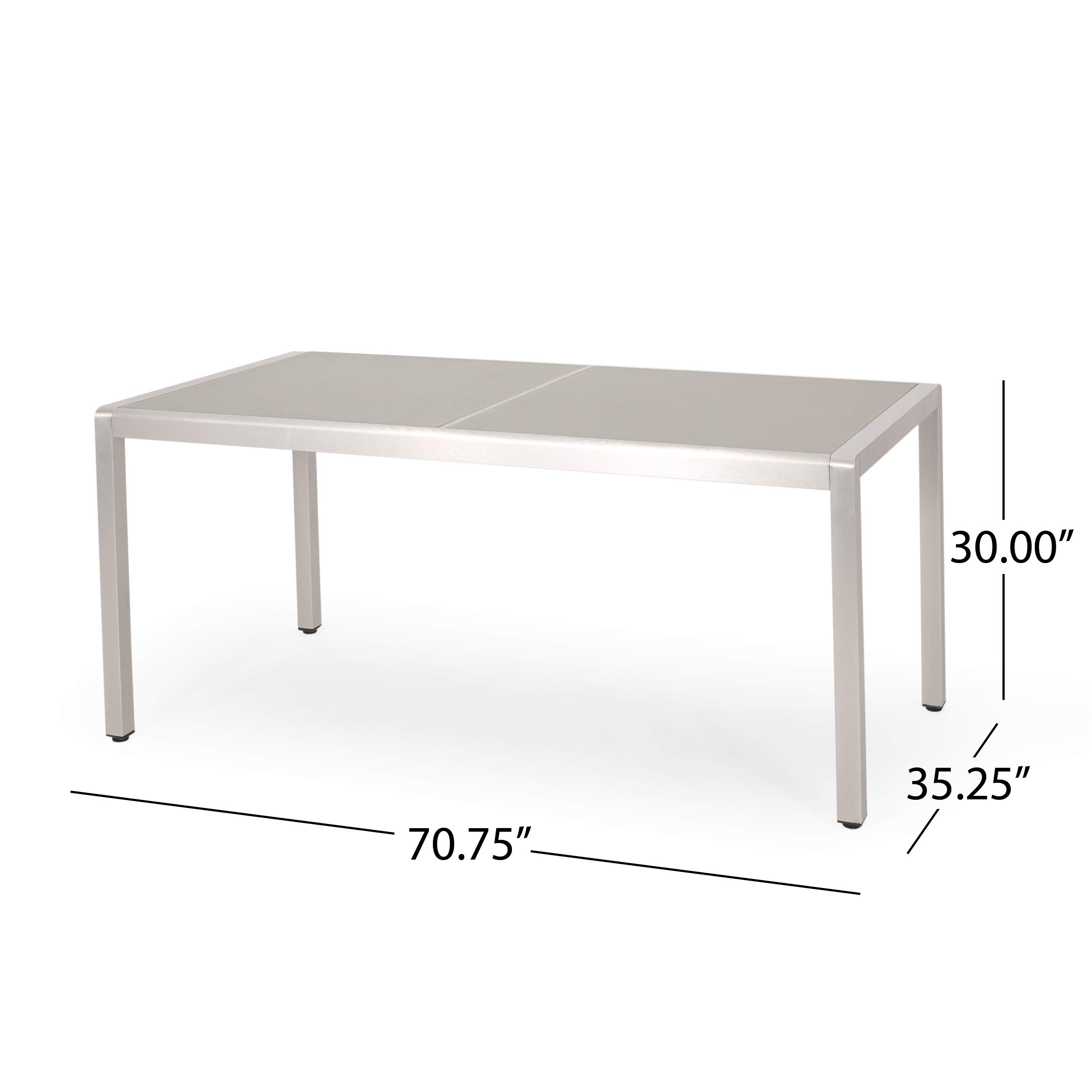Modern 6-Seater Outdoor Aluminum Dining Set with Tempered Glass Table Top - Gray, Silver & Dark Gray | Weather-Resistant Patio Furniture for Backyard, Garden & Poolside Dining | GDFStudio