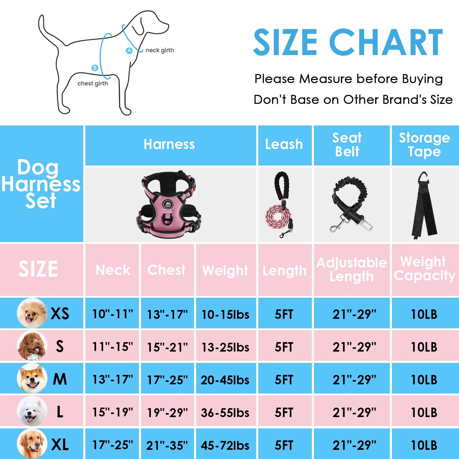 NESTROAD No Pull Dog Harness - Adjustable Oxford Pet Vest with Leash & Reflective Strips, No-Choke Design for Small Medium Large Dogs (Pink) - Perfect for Walking, Training & Outdoor Adventures