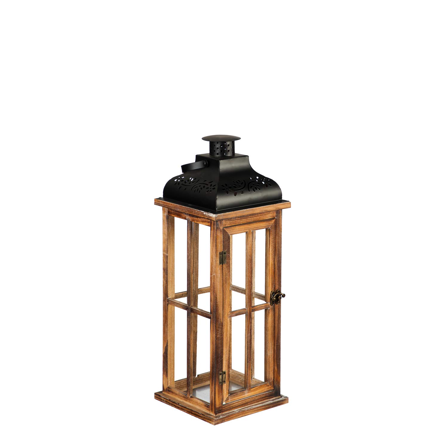 Evergreen Set of 3 Nested Wood and Metal Lanterns with LED Candles - Rustic Home Decor for Indoor/Outdoor, Wedding, Garden, Patio, and Holiday Lighting