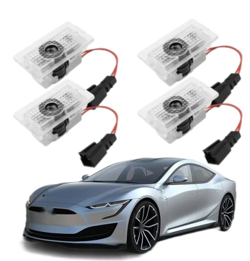 4 Pcs Ultra-Bright Ghost Shadow Logo Projector Lights for Tesla Model 3/S/Y - Car Door Welcome Puddle Lights with Custom Brand Logo - Perfect for Nighttime Safety & Stylish Vehicle Customization