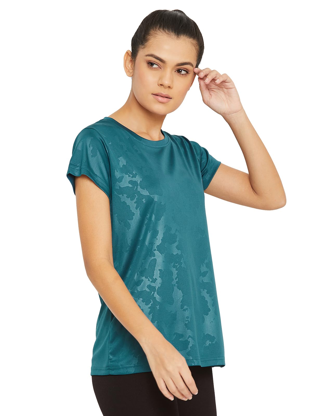 Clovia Women's Activewear Short Sleeve Sports T-Shirt - Breathable Polyester Workout Top for Running, Yoga & Gym - Comfortable Athletic Tee for Women