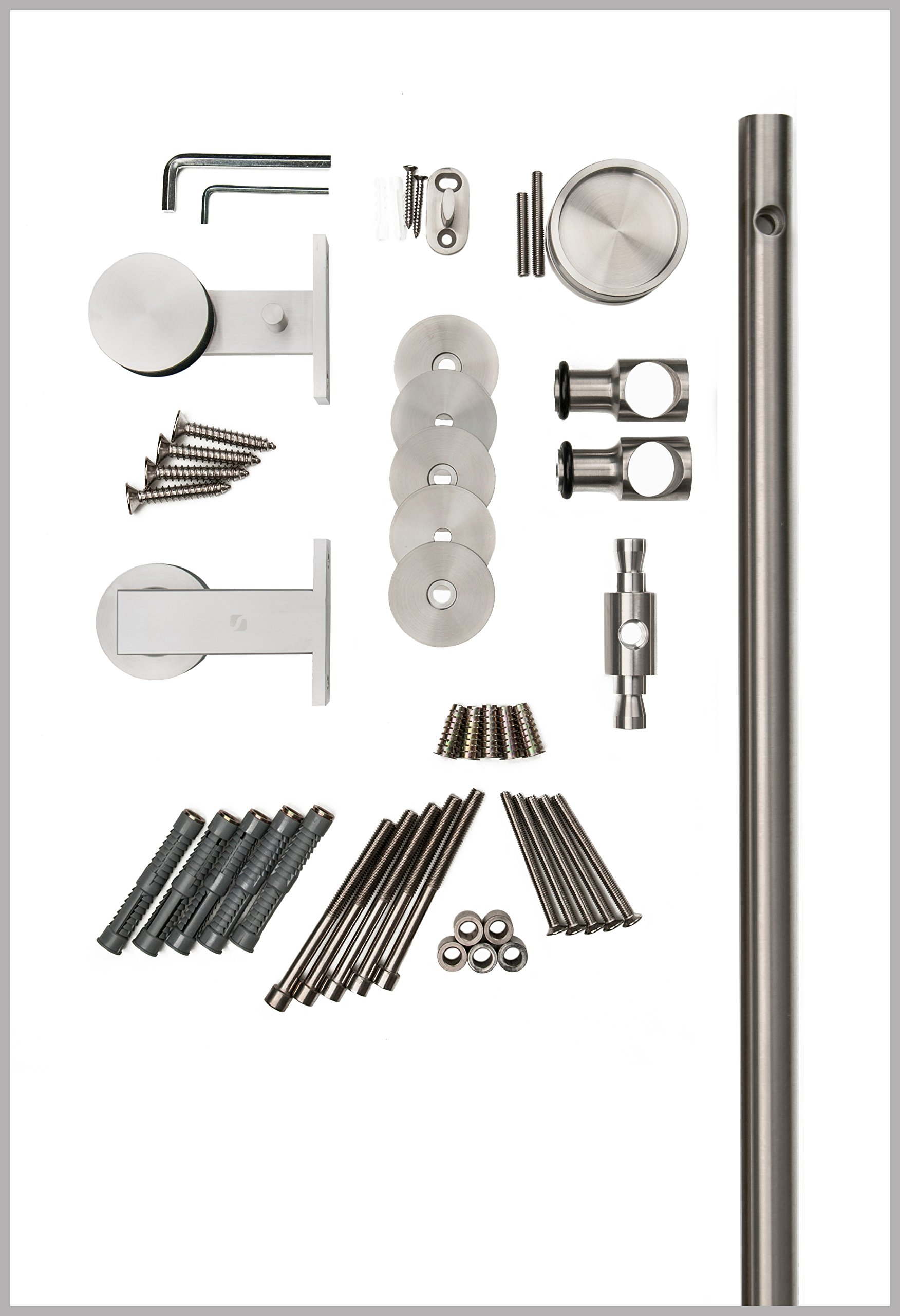 Premium Stainless Steel Sliding Barn Door Hardware Kit for Wood Doors - Satin Finish, 8' Rail Length (WT Series) | Modern Farmhouse & Industrial Style Home Decor