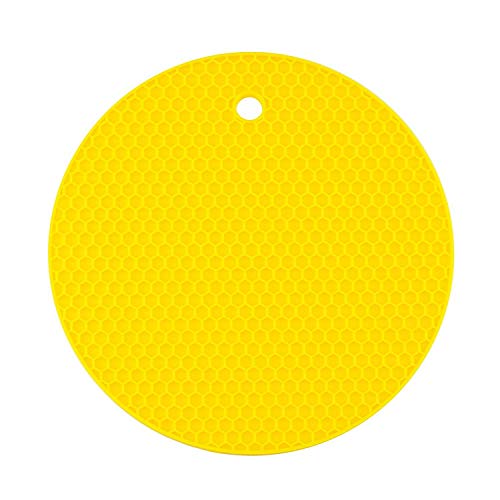 Heat Resistant Silicone Table Mat - 18/14cm Round Non-Slip Drink Coaster & Pot Holder - Yellow Kitchen Accessories for Dining Table, Coffee Cup & Hot Dishes Protection