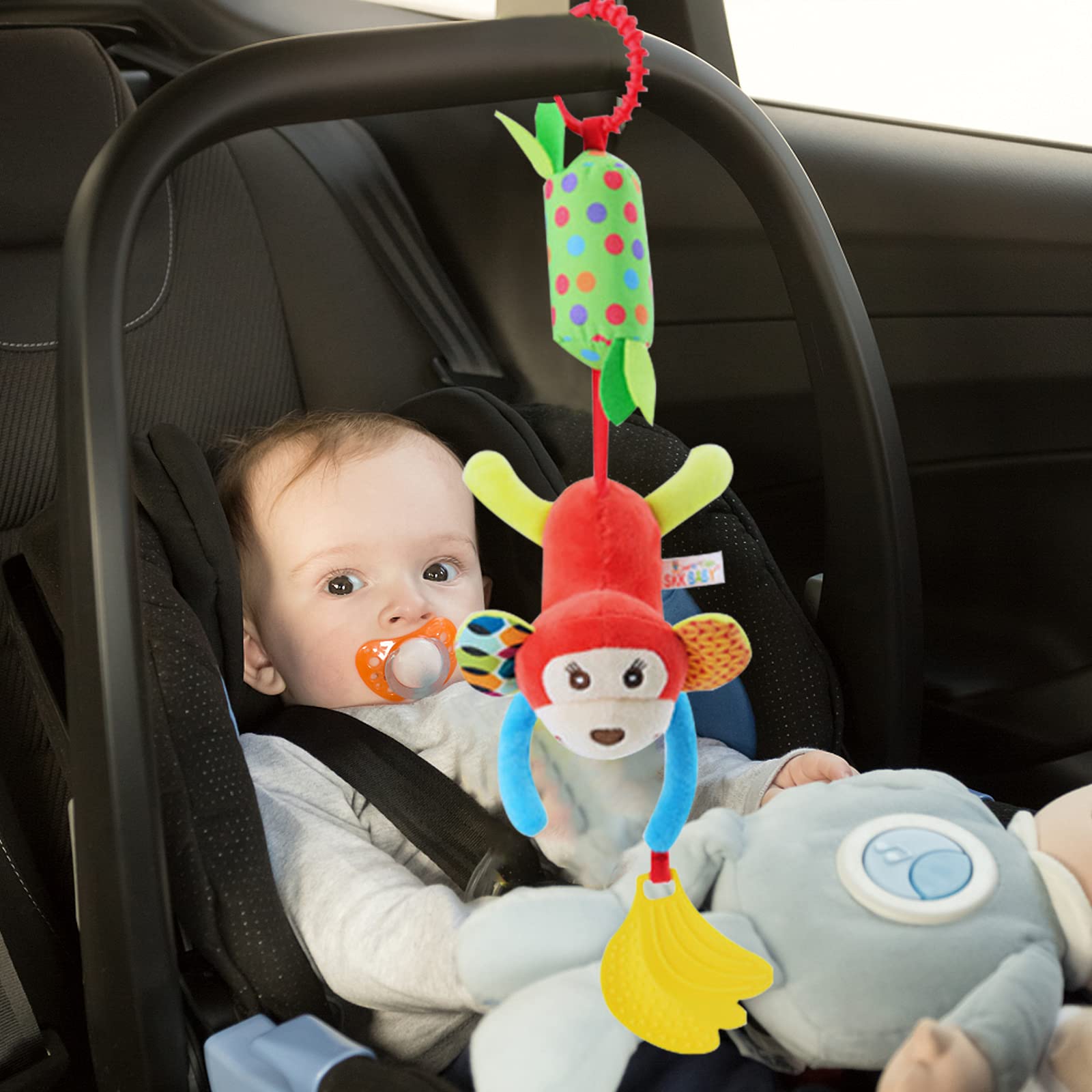 Sealive 4-Piece Baby Stroller Sensory Musical Toys - Soft Rattles & Hanging Plush Activity Toys for Boys & Girls - Perfect for Crib, Car Seat & Stroller Entertainment