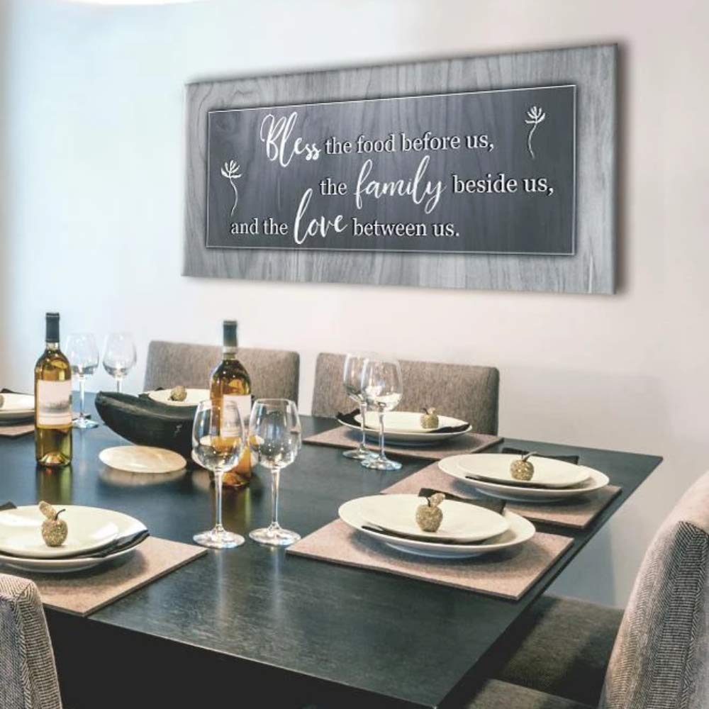 Bless the Food Before Us Framed Wall Art - 42x19 Inch Grey Kitchen & Dining Room Decor Sign for Home, Farmhouse, Restaurant - Perfect for Farmhouse Style Dining Areas & Cozy Kitchen Wall Decor