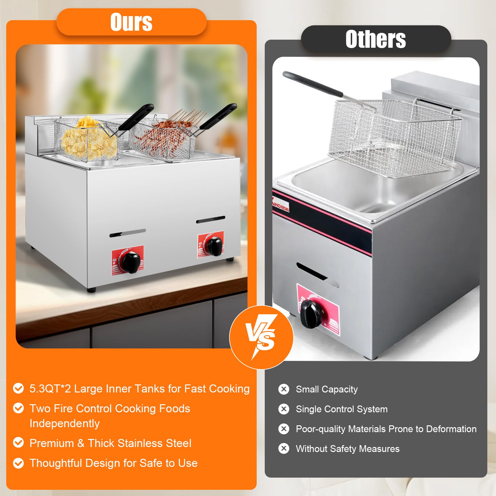 12.7QT Stainless Steel Deep Fryer with Baskets & Lid - 12L Countertop Oil Fryer for Home Kitchen, Snacks, Chicken, Fish - Gas (LPG) & Electric Options - Perfect for Restaurants, Food Trucks & Outdoor Cooking