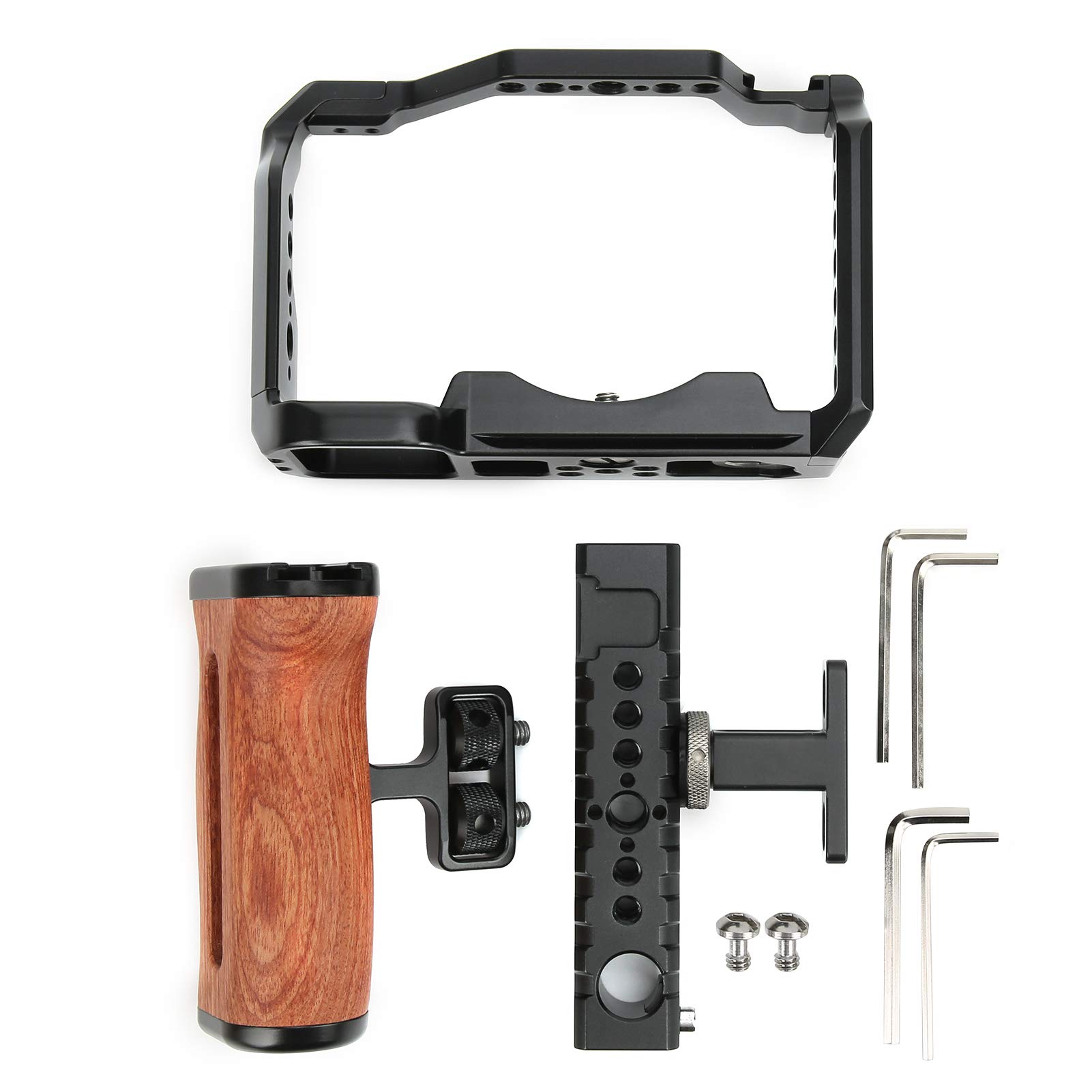 Janzoom Universal Aluminum Alloy Camera Cage with Wooden Side Handle - Lightweight Hollow Design for DSLR/Mirrorless Cameras - Perfect for Vlogging, Filmmaking & Professional Photography