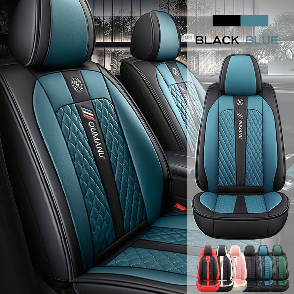 Premium Waterproof Faux Leather Car Seat Covers for Ford Explorer 1993-2022 - 2-Piece Front Row Set (Black/Blue) | Durable Protection & Comfort for Daily Commute, Road Trips & Family Adventures