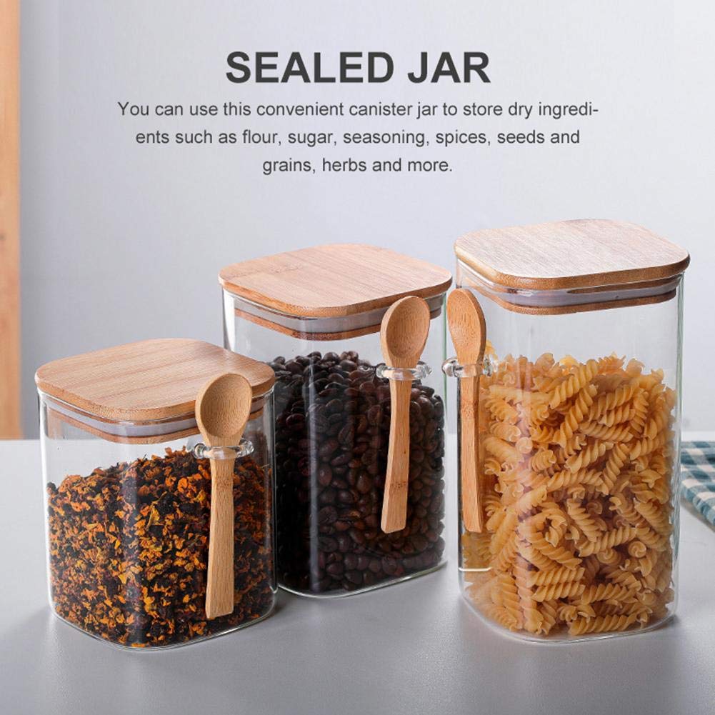 Airtight Borosilicate Glass Storage Jar with Wood Lid & Spoon - 1000ml Clear Kitchen Canister for Coffee Beans, Tea, Nuts, Sugar, Candy & Spices | Perfect for Pantry Organization & Countertop Display