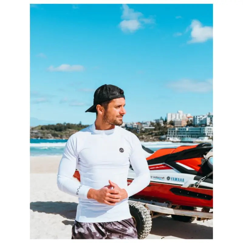 Men's Long Sleeve Rash Guard UPF 50+ Sun Protection - Swimcore Quick Dry Swim Shirt for Surfing, Swimming & Water Sports