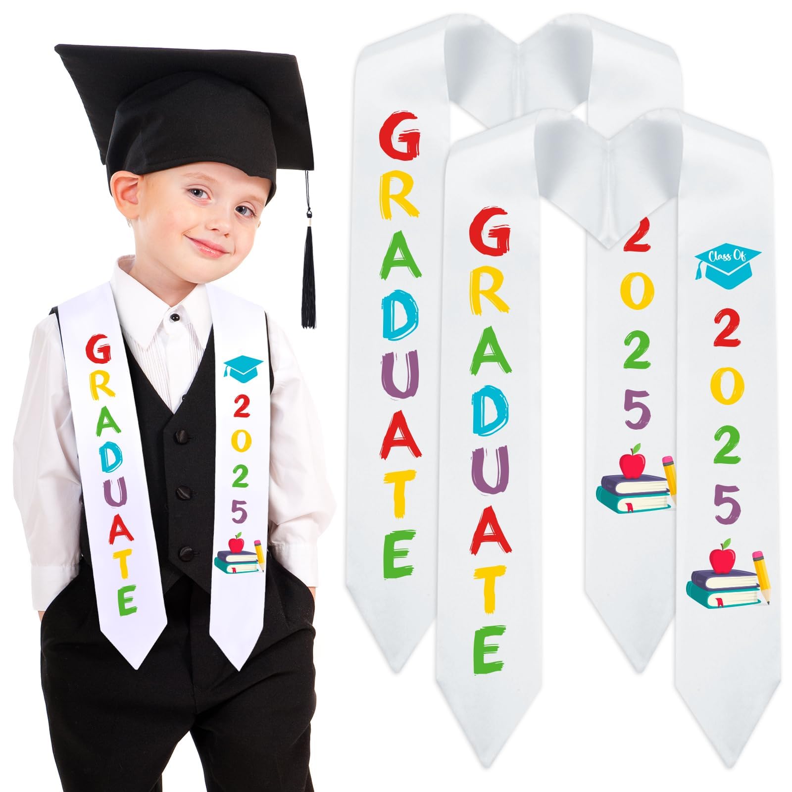 YLOLUL 2 Pack Preschool Graduation Stoles 2025 - Printed Kindergarten Sash for Boys & Girls, Unisex Graduation Gifts for Kids - Perfect for Preschool Ceremonies, Kindergarten Celebrations & Photo Shoots