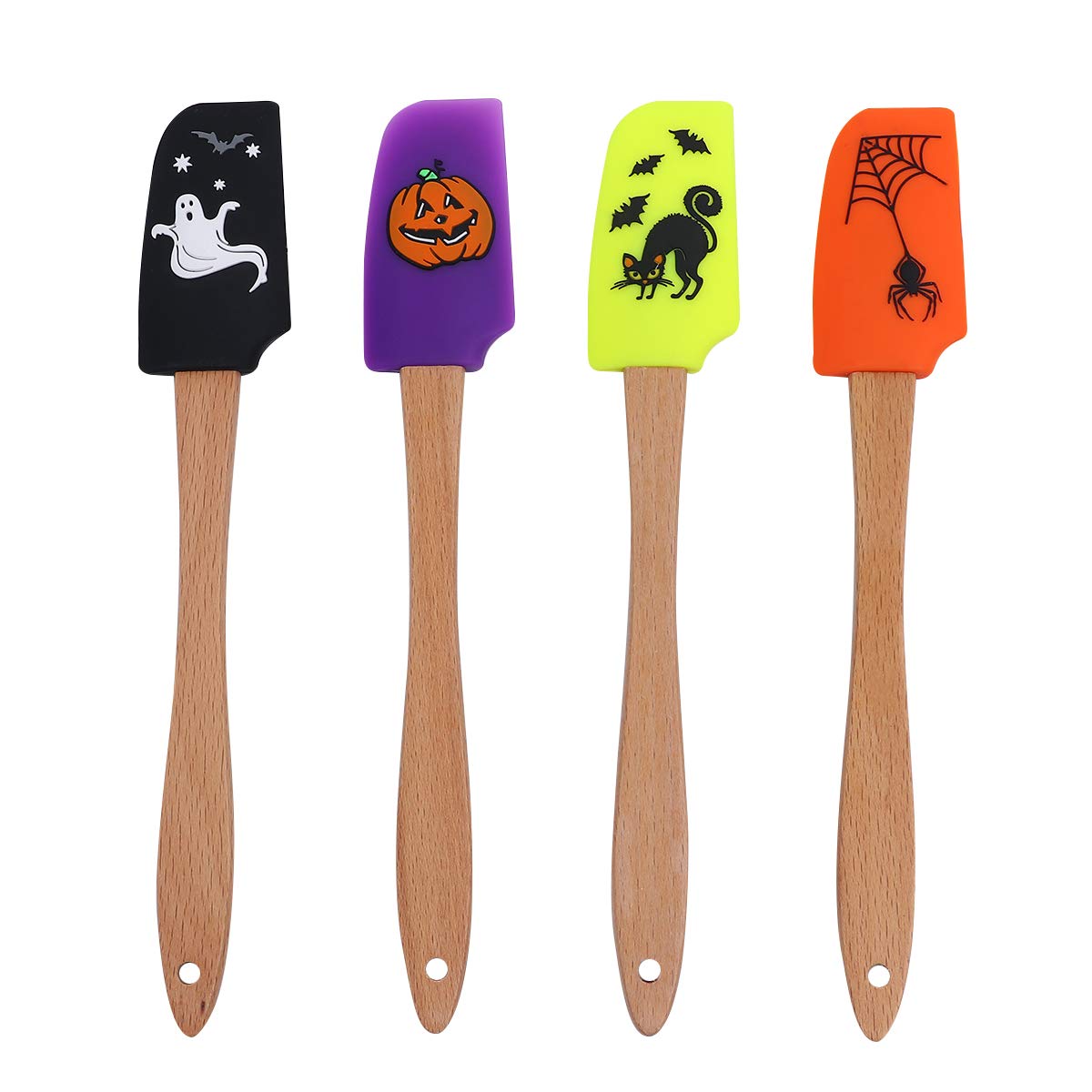 4-Piece Halloween Silicone Spatula Set - Scraper, Icing Spatula, Turner & Mini Spatula for Baking, Cooking & Cake Decorating - Non-Stick, Heat-Resistant & Child-Safe Kitchen Utensils - Perfect for Halloween Treats, Pumpkin Carving & Spooky Baking Fun