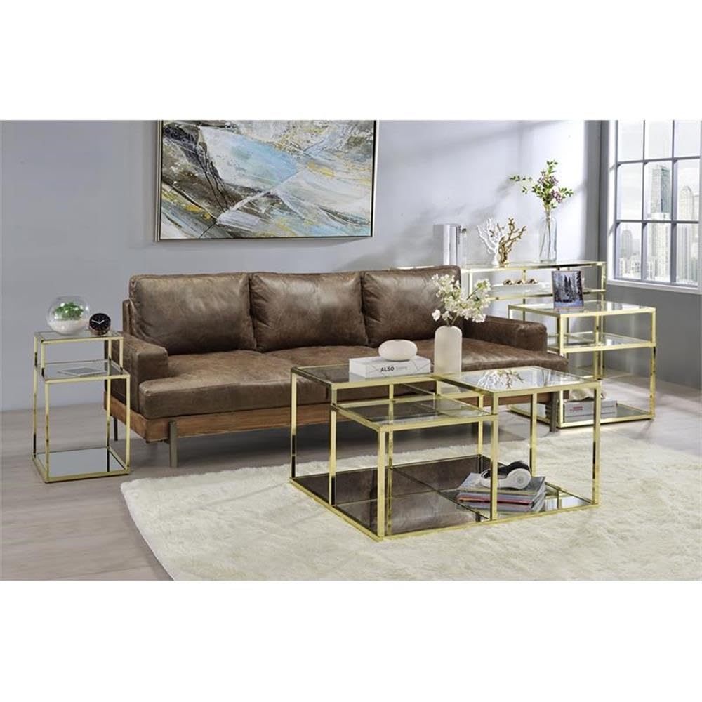 Acme Uchenna Modern Glass Top Coffee Table with Sturdy Metal Frame - Clear Tempered Glass & Gold Finish - Perfect for Living Room, Lounge & Office Decor