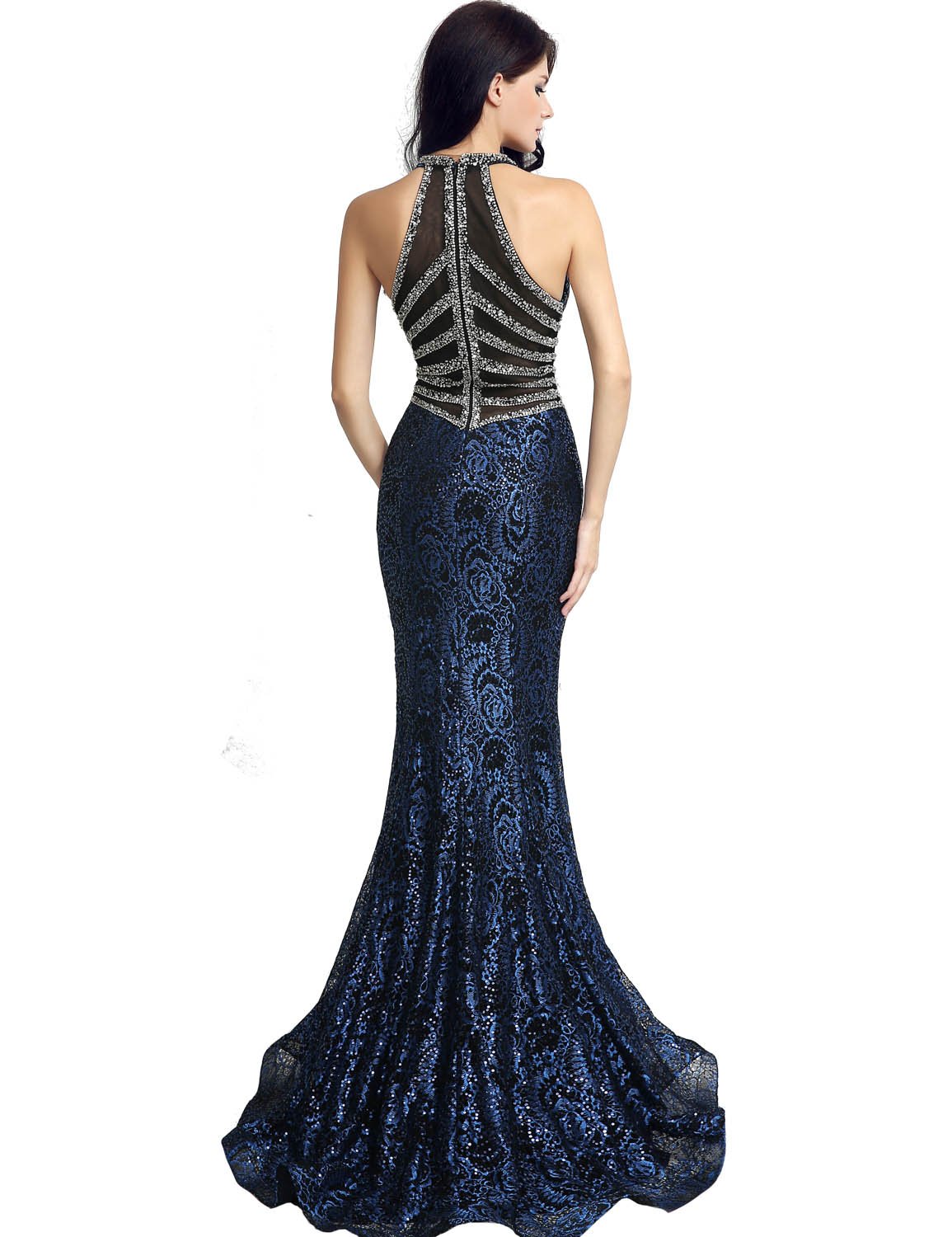 Sarahbridal Women's Navy Blue Tulle Prom Dress with Lace & Sequin Beading - Long Formal Evening Gown Ball Dress Size US16 | Perfect for Homecoming, Prom Night & Black Tie Events