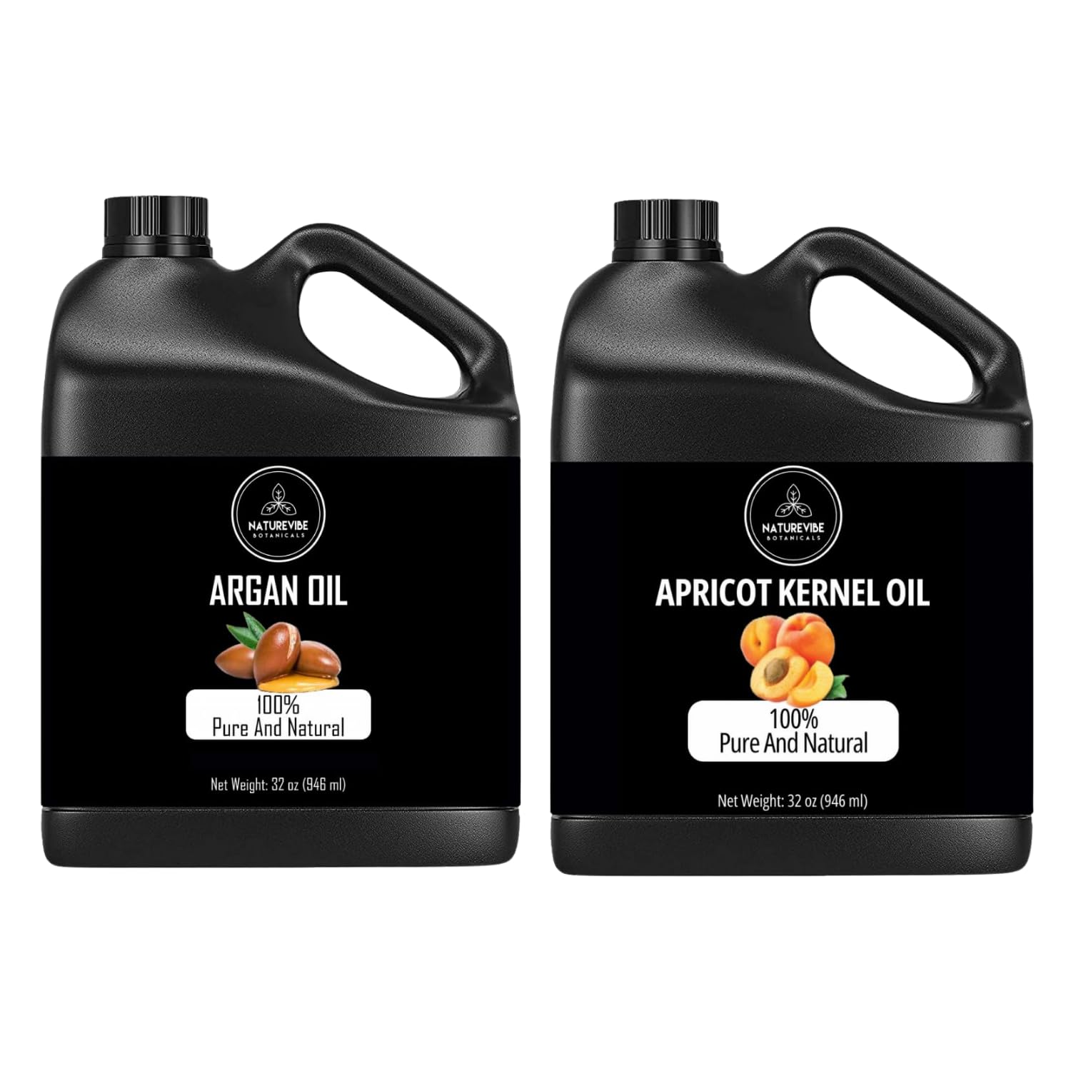 Naturevibe Botanicals Organic Argan Oil & Apricot Oil Combo - 32oz Each for Hair, Skin & Nail Care | Pure Cold-Pressed Carrier Oils for Moisturizing, Massage & DIY Beauty Recipes