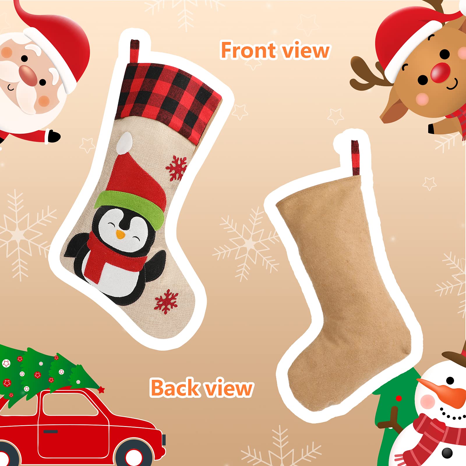 GoldFlower Christmas Stockings 5 Pack - 18 Inch Large Holiday Stockings with Santa, Snowman & Gnome Designs - Classic Buffalo Plaid Cuff - Perfect for Fireplace, Staircase & Christmas Tree Decorations - Festive Xmas Ornaments for Family & Home Decor