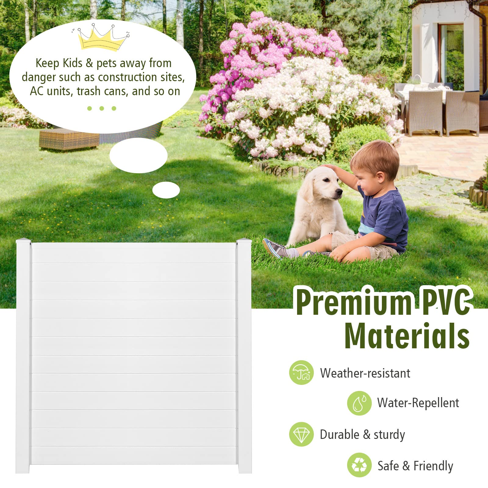 HAPPYGRILL 4-Panel PVC Air Conditioner Privacy Fence Screen - 48.5