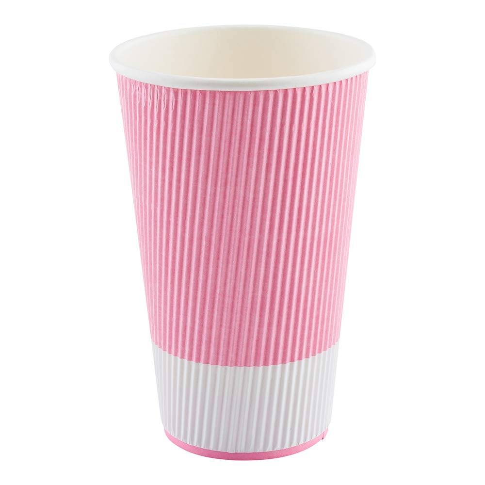 16oz Disposable Paper Coffee Cups - 25 Pack Leakproof Ripple Wall Hot Cups, Recyclable & Insulated Light Pink - Perfect for Coffee Shops, Offices & Catering Events - Lids Sold Separately