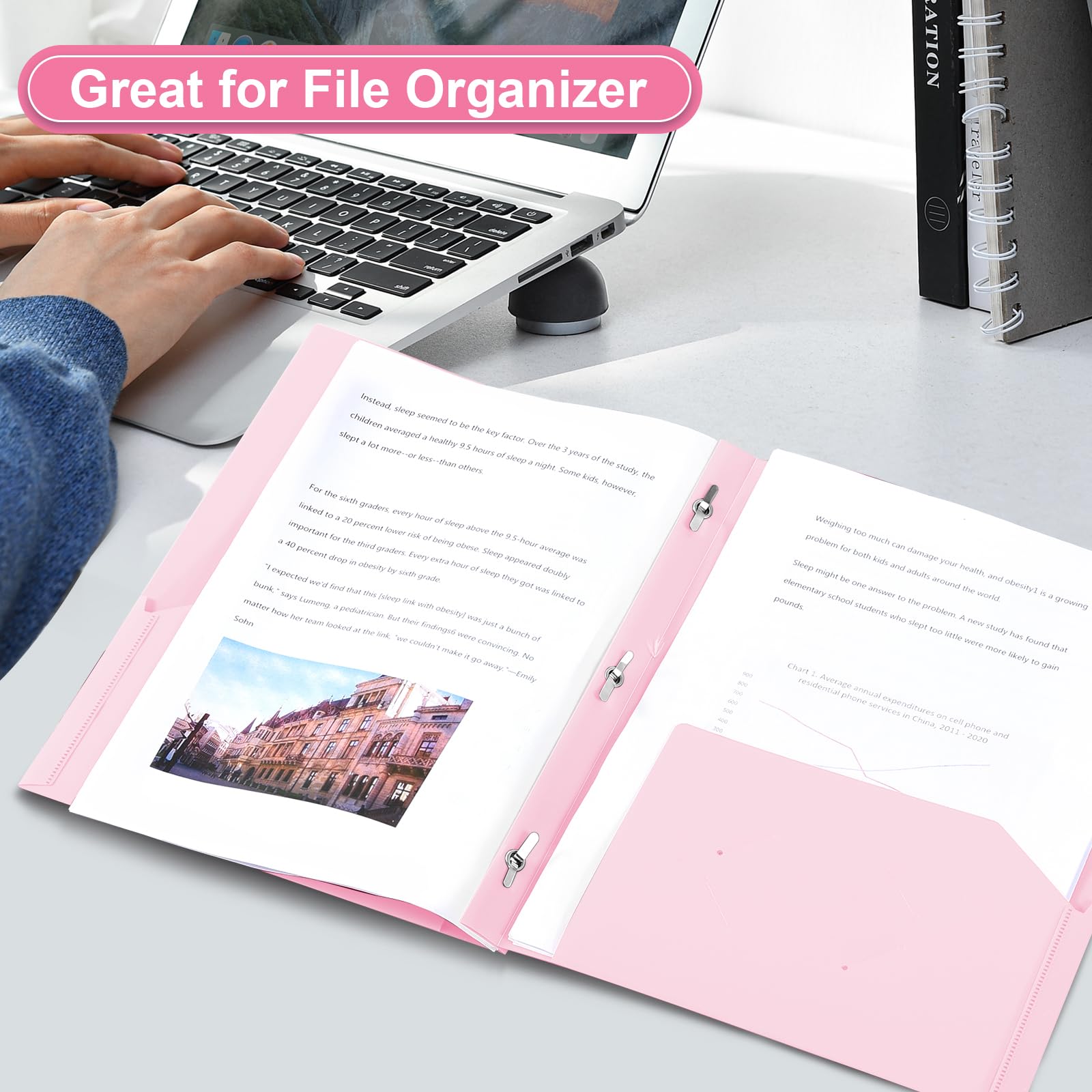 SUIN Plastic Project Folders with 2 Pockets & 3 Prongs - Bulk Pack of 12 Letter Size File Folders for School, Office & Home Organization - Pastel Pink - Perfect for Homework, Reports & Document Storage