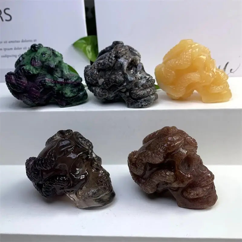 5.5cm Natural Crystal Snake Skull Carving - Healing Energy Stone for Home Decor, Halloween Gift, Meditation & Spiritual Practice (1 Piece) - Perfect for Altar Display, Feng Shui, and Witchcraft Supplies