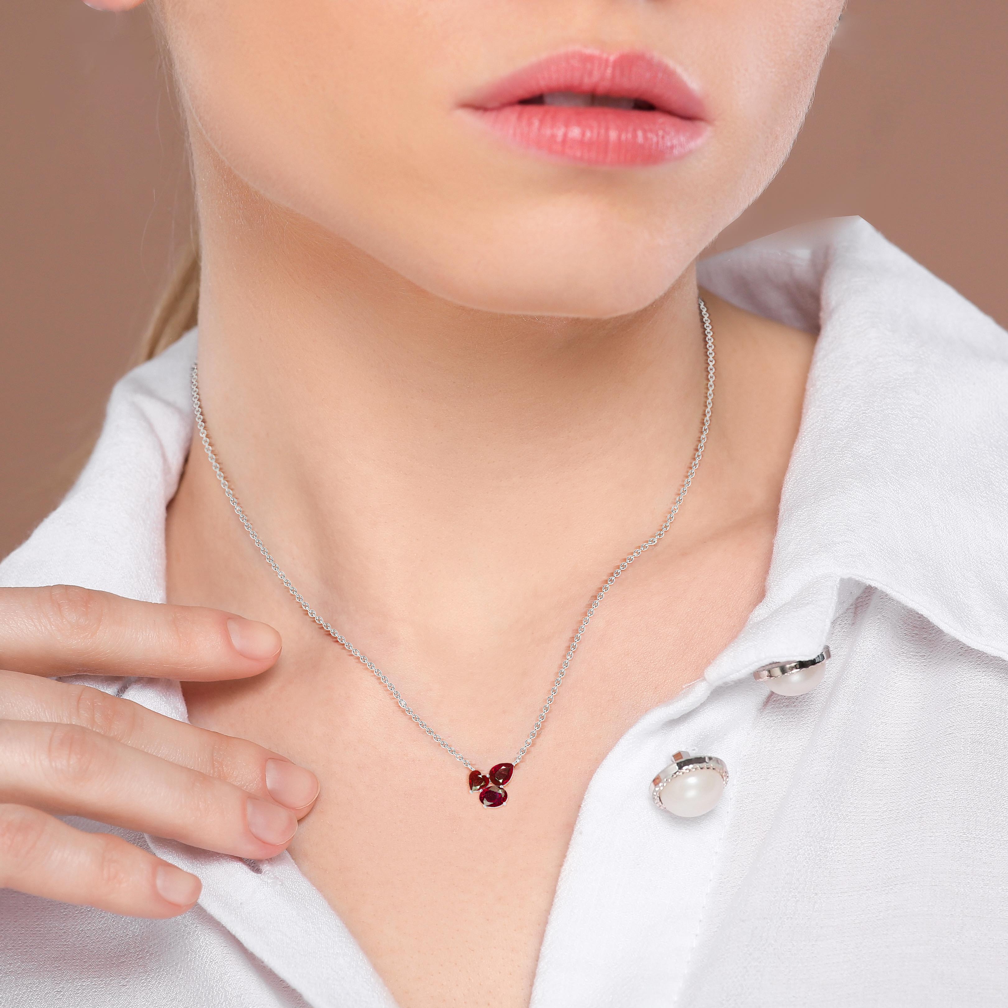 Exquisite Ruby Three Stone Pendant Necklace - 14K Gold Plated Elegant Jewelry for Women - Perfect for Anniversary Gifts, Valentine's Day & Special Occasions