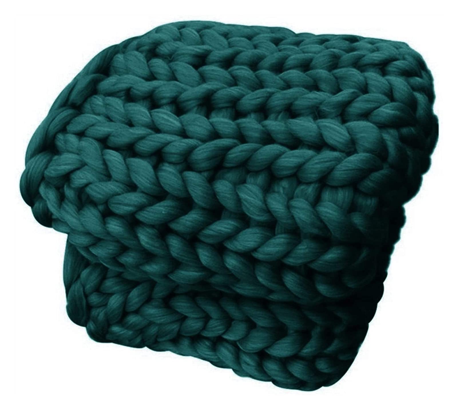 Chunky Merino Wool Blanket - Dark Green Soft Handmade Throw for Bed, Sofa & Nursery Decor