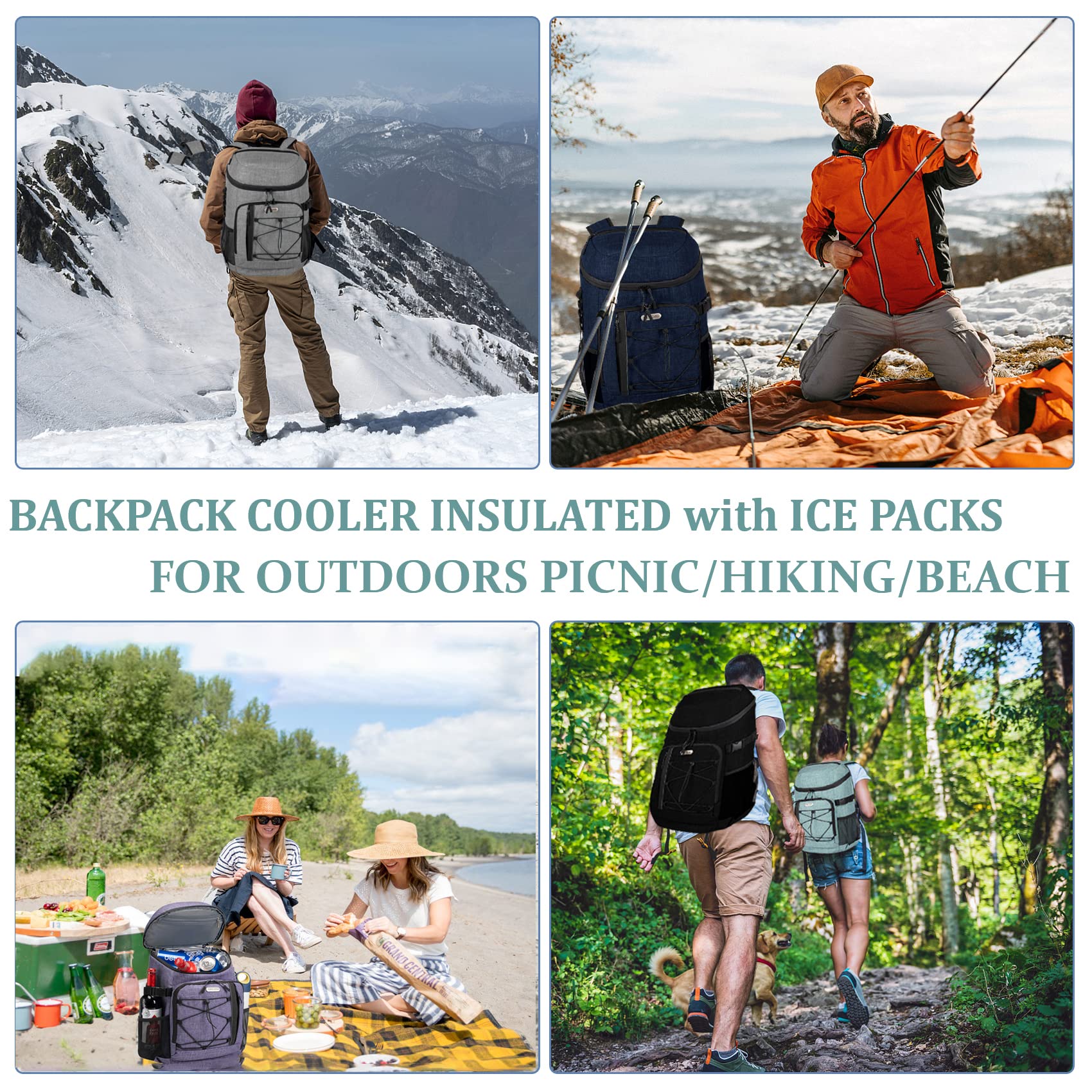 Insulated Backpack Cooler - Leak Proof 30 Can Capacity, Soft Sided Ice Chest Cooler Bag with Reusable Ice Packs for Beach, Travel, Camping & Outdoor Adventures | Perfect for Picnics, Tailgating & Hiking