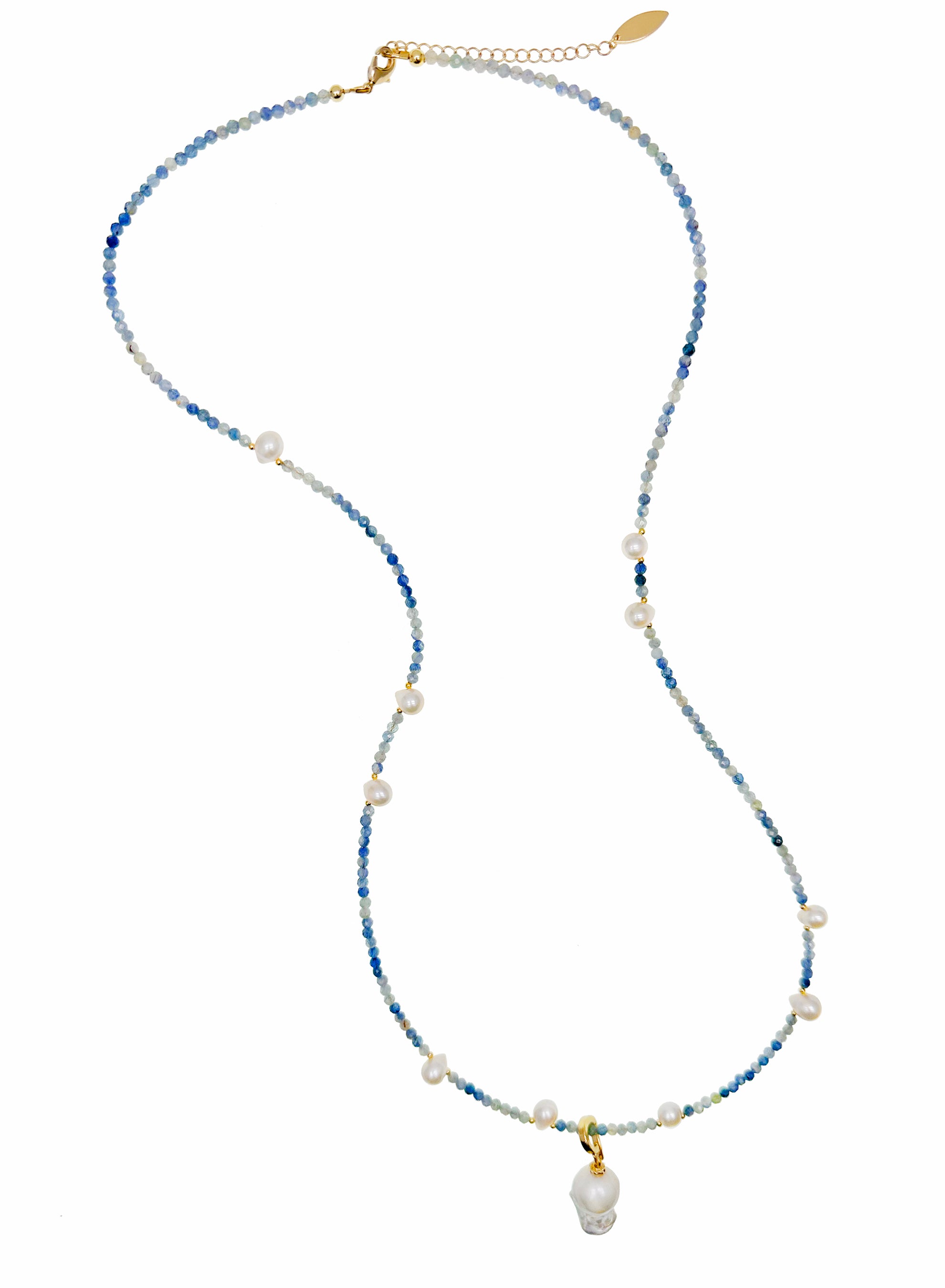 Kyanite & Baroque Pearls Pendant Necklace - Adjustable Chain, Removable Pearls - Elegant Jewelry for Women - Perfect for Weddings, Parties & Everyday Wear