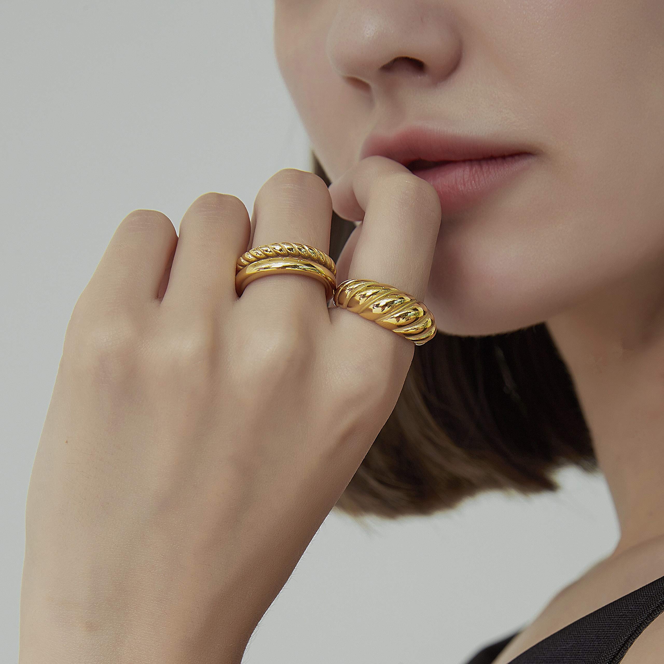 18K Gold Plated Croissant Dome Band Ring - Stackable Minimalist Signet Ring for Women | Dainty Gold Jewelry for Everyday Wear, Layering & Gift Giving