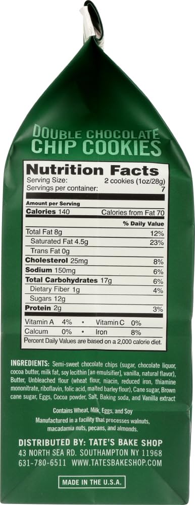 Tate's Bake Shop Double Chocolate Chip Cookies - 48 Pack (7 oz Each) | Gourmet Chocolate Chip Cookies for Parties, Gifts & Snacking