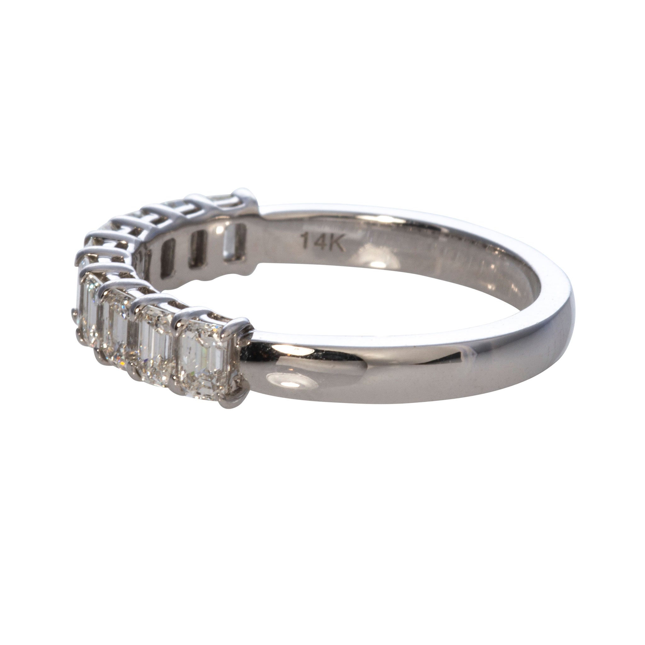 1.20ctw Emerald Cut Diamond Halfway 14K White Gold Wedding Band - Elegant Engagement Ring for Women, Perfect for Proposals & Anniversaries