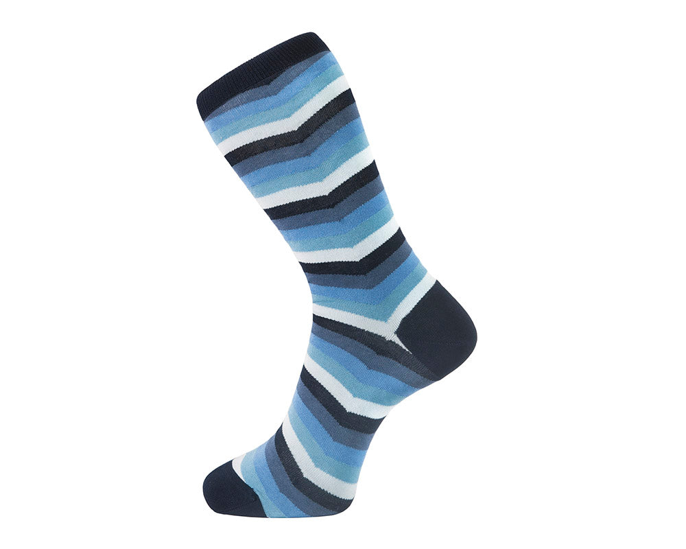Fortis Green Men's Blue Chevron Striped Socks - Comfortable Cotton Crew Socks for Casual Wear, Running & Gym - Perfect for Everyday Use & Sports Activities