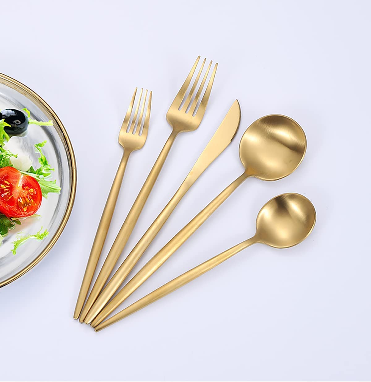 40-Piece Stainless Steel Flatware Set for 8 - Mirror Polished Square Cutlery Set with Dinner Knives, Forks & Spoons - Modern Gold Silverware - Dishwasher Safe - Perfect for Dining, Parties & Gifts