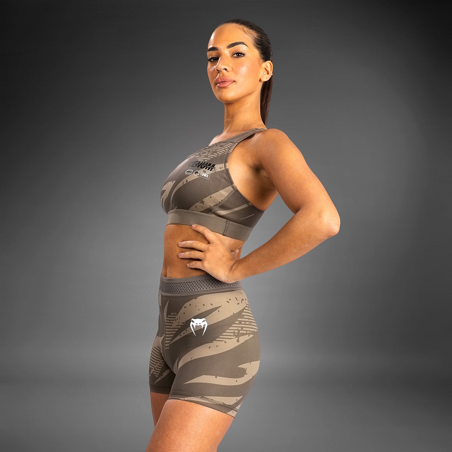 Venum UFC Adrenaline Fight Week Women's Vale Tudo Shorts - Desert Camo MMA Training & Fitness Workout Gear for Women