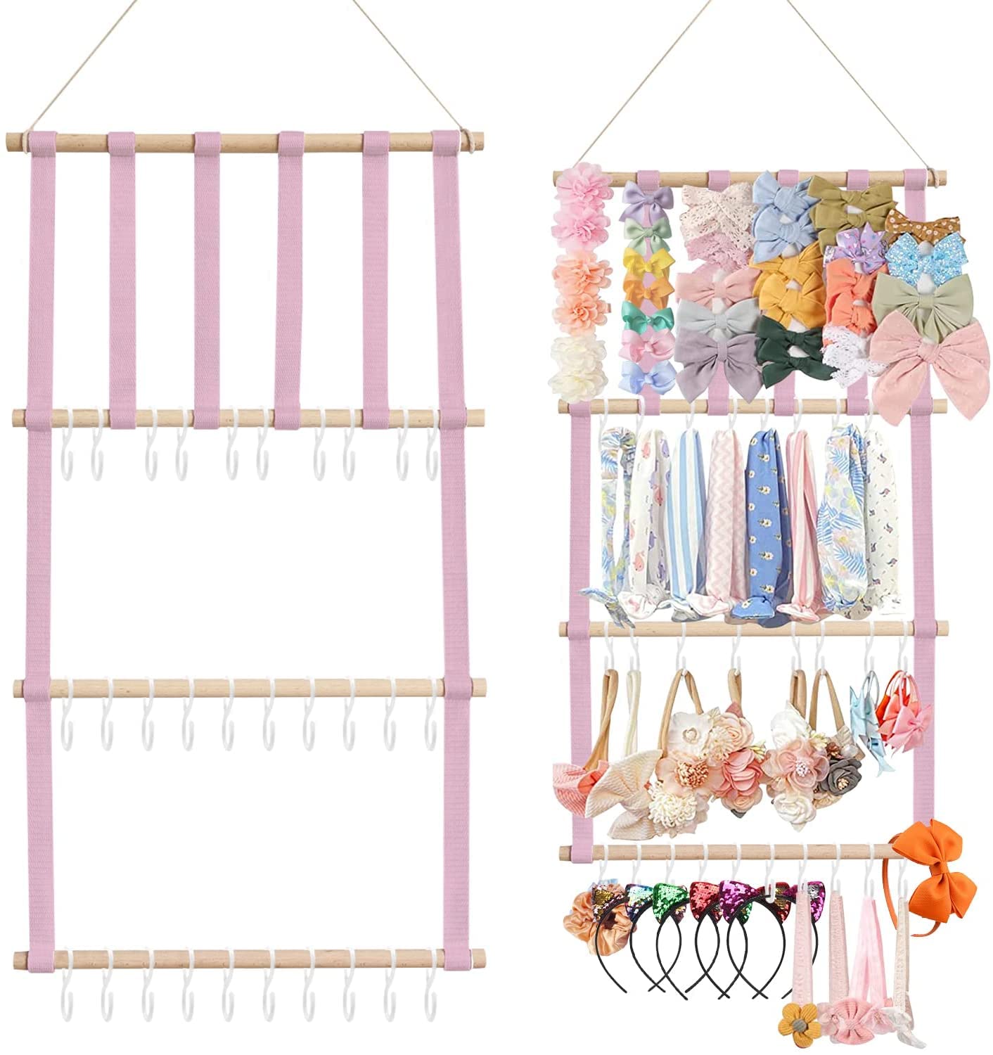 Pink Headband Holder & Hair Bows Organizer for Girls - Wall Mounted Baby Hair Accessories Storage for Toddler Room Decor | Perfect for Nursery, Bedroom & Birthday Gifts