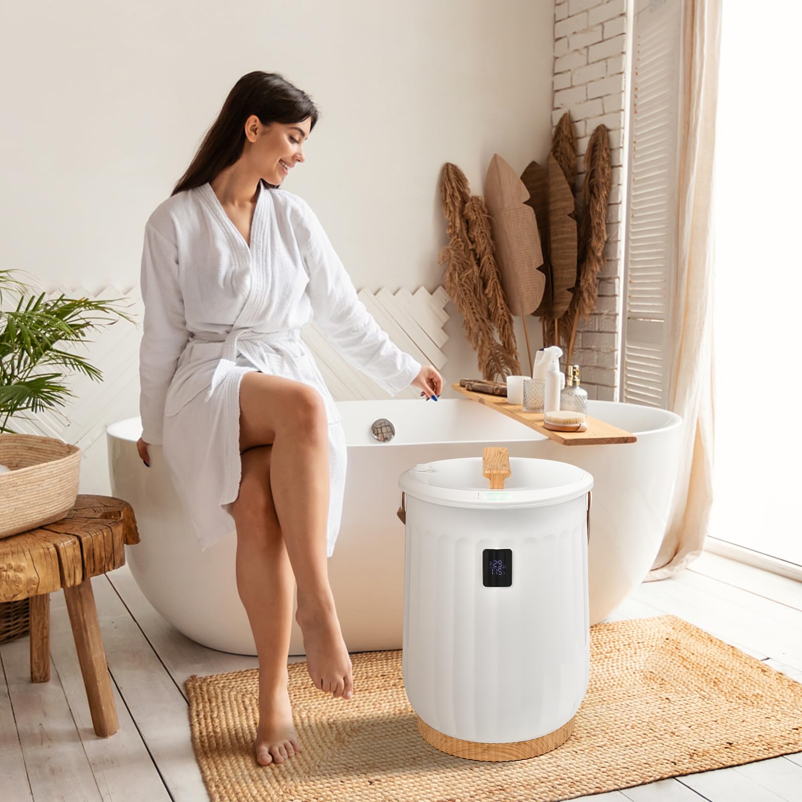 Tangkula 20L Electric Towel Warmer Bucket with LED Display - Adjustable Timer, Aromatherapy Disc Holder & Auto Shut Off - PU Leather Handle, Child Safety Lock & ETL Certified (White) - Perfect for Spa, Salon, Bathroom & Home Relaxation
