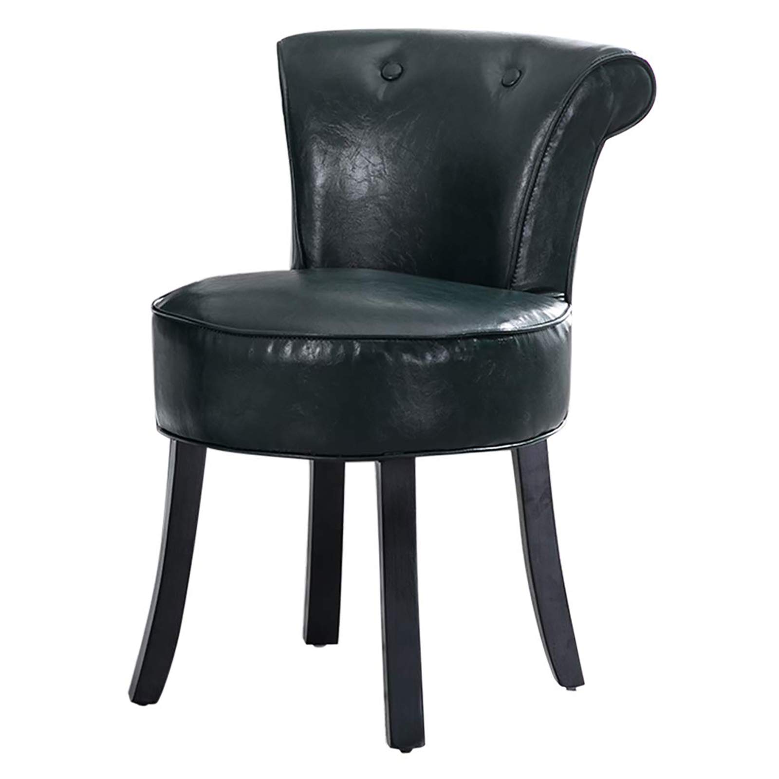 Premium Vanity Stool with Oil Wax Leather & Solid Wood Legs - Modern Round Edge Makeup Chair for Girls Room, Dressing Table & Beauty Salon | Perfect for Bedroom Decor, Bridal Makeup & Salon Styling