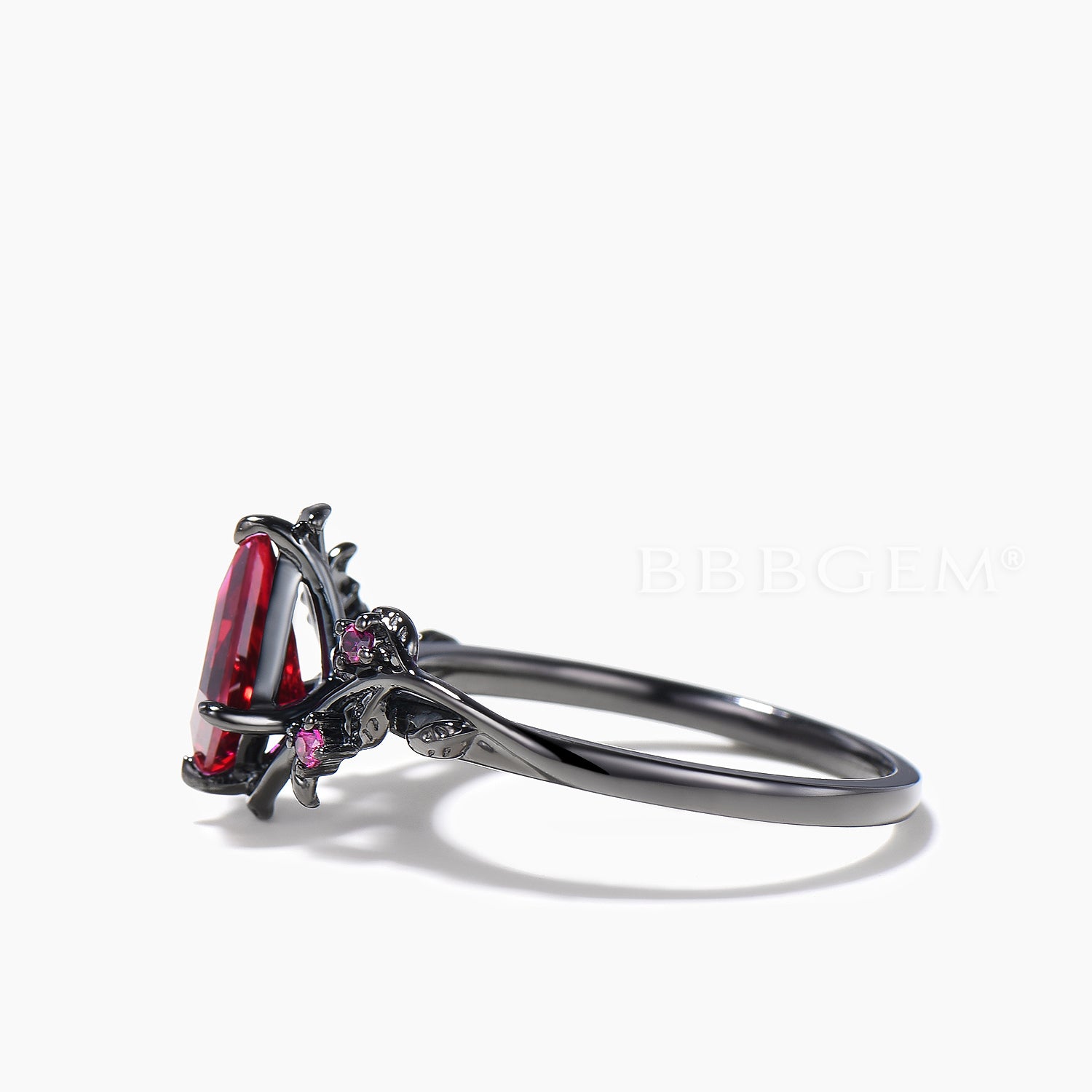 1CT Kite Cut Ruby Engagement Ring - Nature Inspired Black Gold Leaf Ring for Women | Perfect for Weddings, Anniversaries & Romantic Gifts