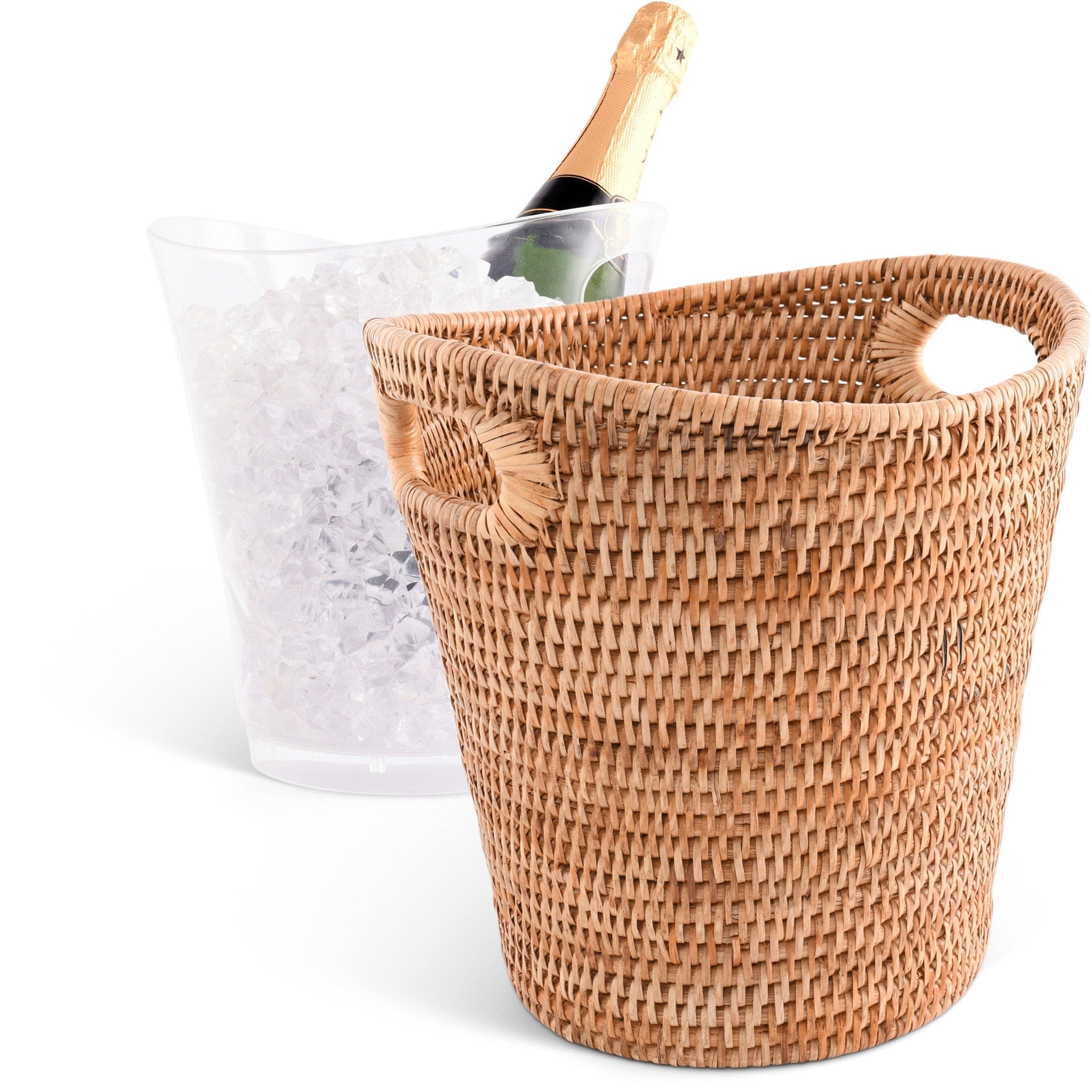 Handwoven Wicker Rattan Champagne Bucket - Elegant Wine Cooler for Parties, Weddings & Outdoor Gatherings - Perfect for Chilling Bottles in Style