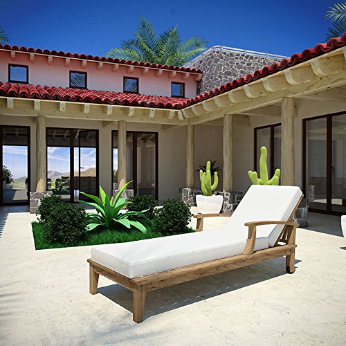 Premium Grade A Teak Wood Outdoor Chaise Lounge Chair - Natural White Finish - Durable Patio Furniture for Poolside, Beach & Garden Relaxation