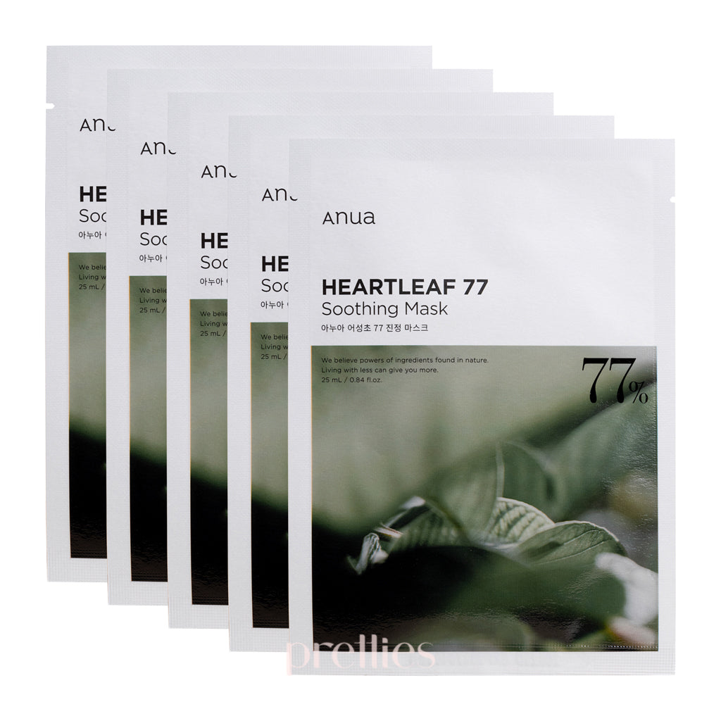 ANUA Heartleaf 77% Soothing Sheet Mask 25ml x5pc - Korean Skincare for Acne-Prone & Sensitive Skin | Hydrating & Calming Face Mask for Daily Use & Self-Care Routine