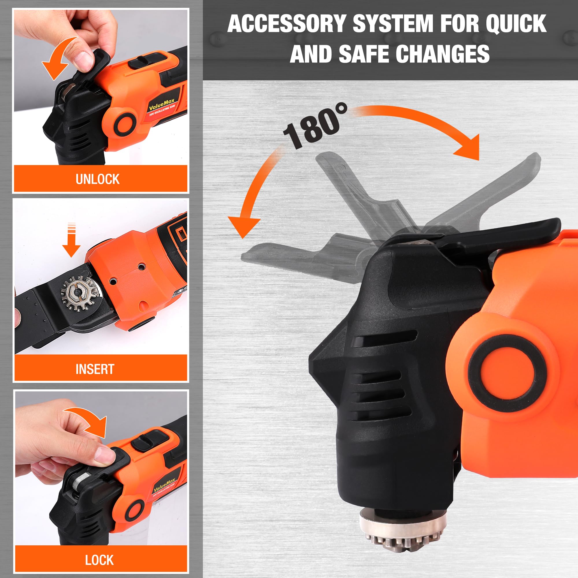 ValueMax 20V Cordless Oscillating Multi Tool Kit with 3.6° Oscillation Angle & 6 Speed Settings - Includes Quick-Change System, 16PCS Saw Blades & Carrying Case - Perfect for DIY Projects, Woodworking, Metal Cutting & Home Renovations