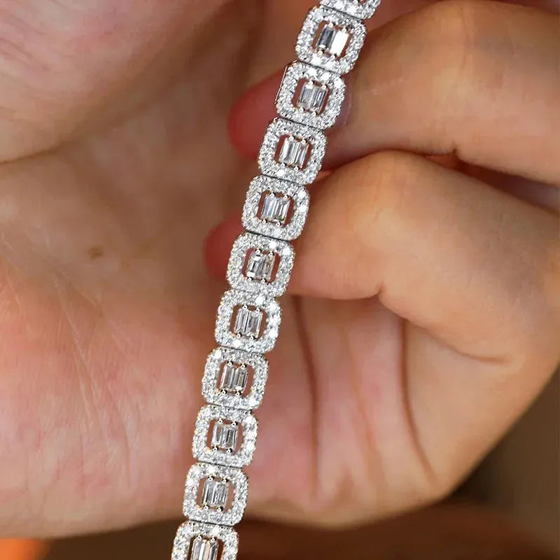18K Gold Real Diamond Bracelet for Women - 3.5ct Square Luxury Wedding Jewelry | Elegant Engagement Party Gift for Her | Perfect for Anniversaries, Date Nights & Special Occasions